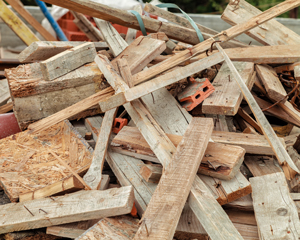 builders wooden planks and brick waste